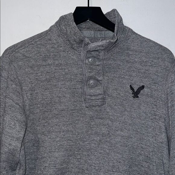 AMERICAN EAGLE OUTFITTERS Grey Quarter Button Rib Knit Cotton Pullover-L - Picture 2 of 8